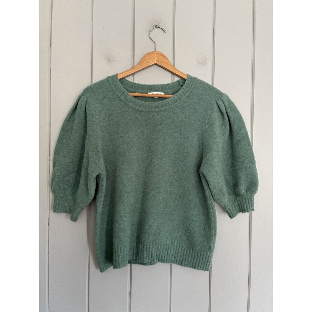 Z Supply Short Sleeve Sweater XL Sage Green Puff Sleeves Wool Blend